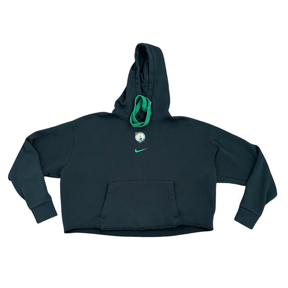 Nike Celtics Women’s Black Cropped Hoodie Sz M Sportswear Sporty Streetwear NBA - Picture 2 of 11